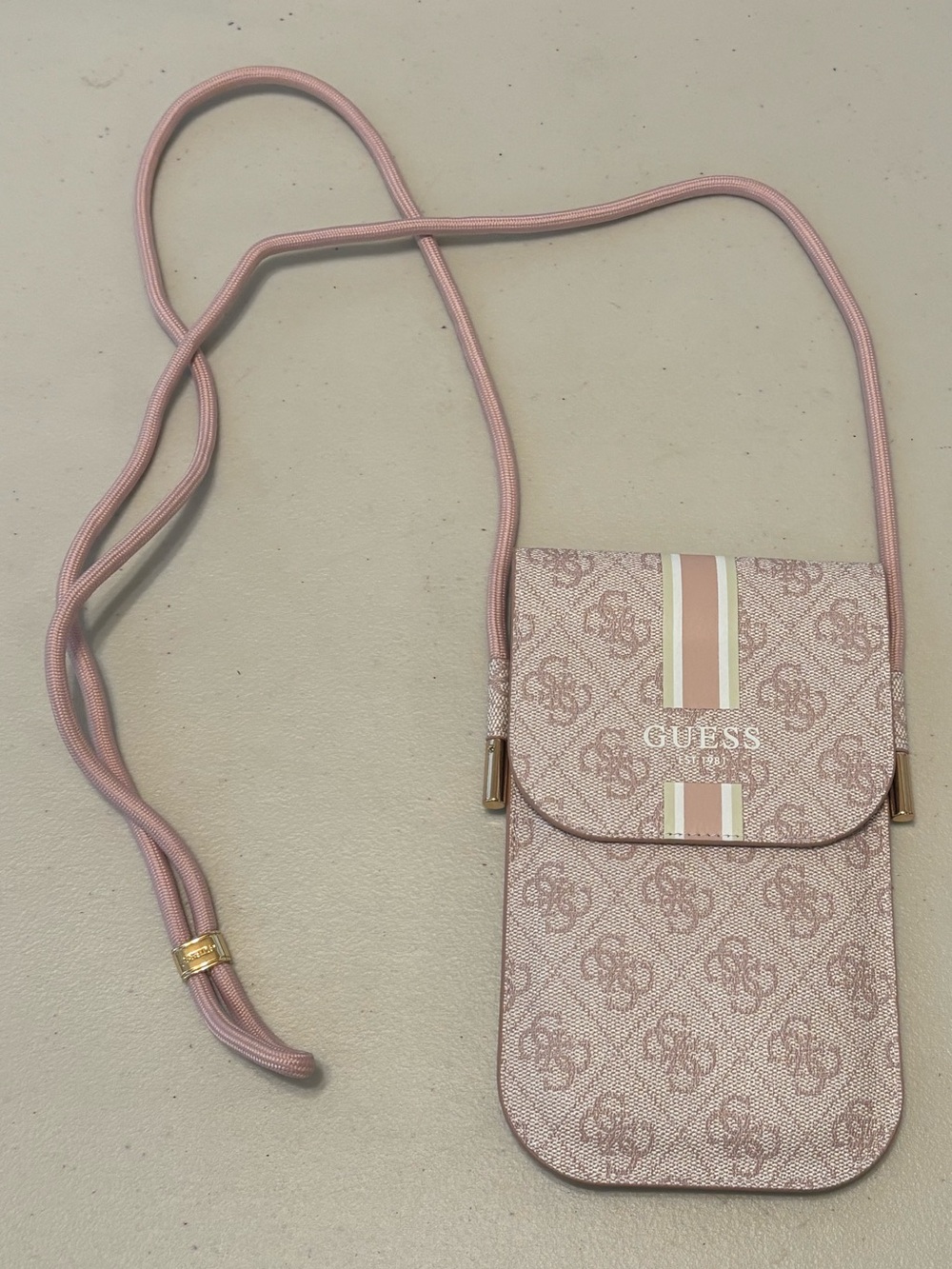 Guess Pink Logo Crossbody Phone Pouch with Stripe Detail